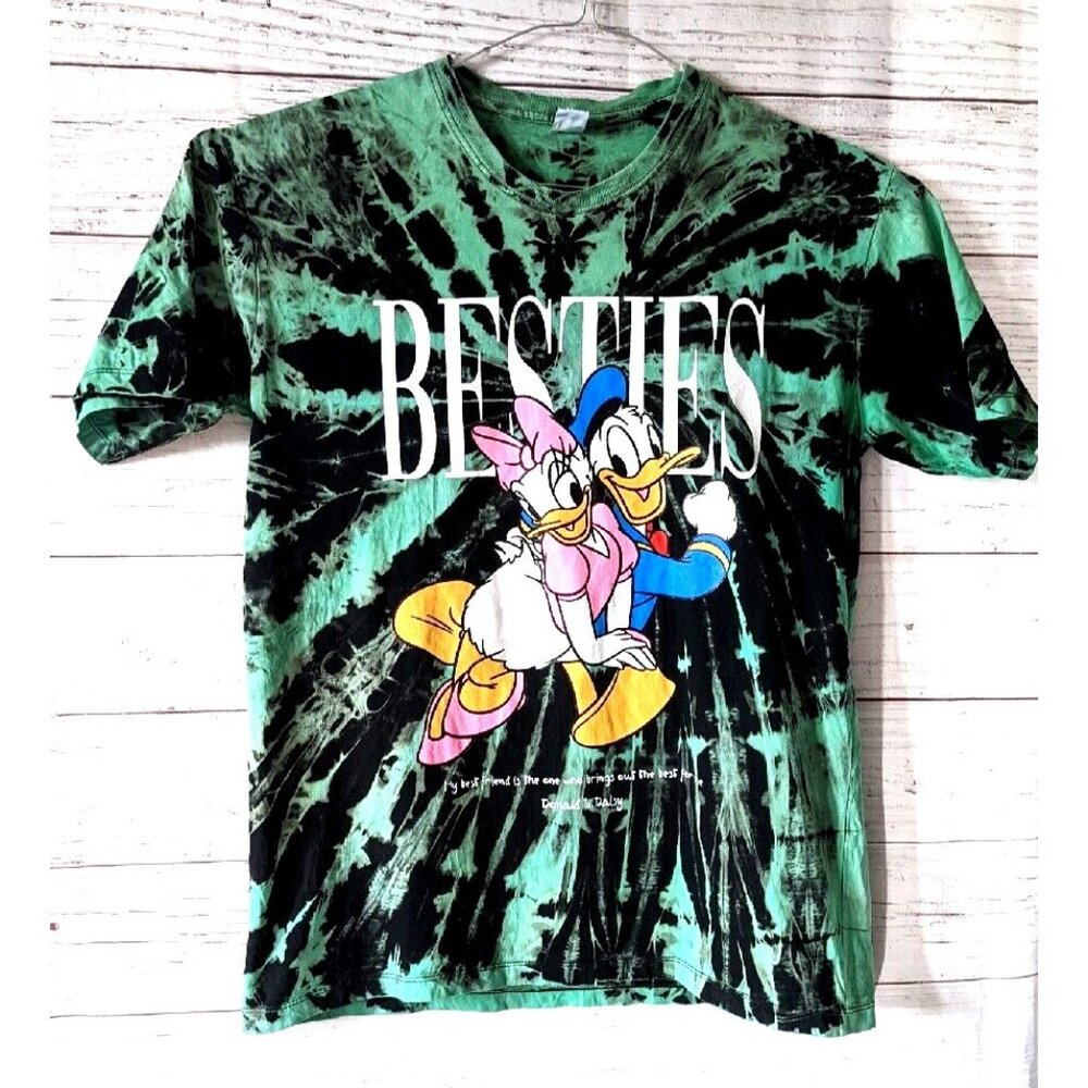 Queen T-shirt Men Besties Donald & Daisy Tie Dye Green Knit Crew Painted Size L